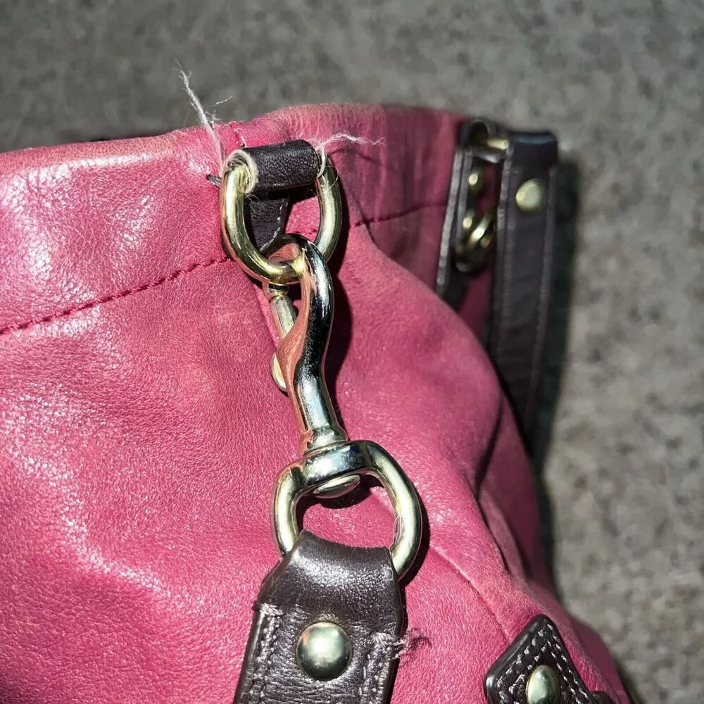 Vtg Coach Purse‎ Magenta Red Choco Brown Gold Leather Ashley Satchel Tote